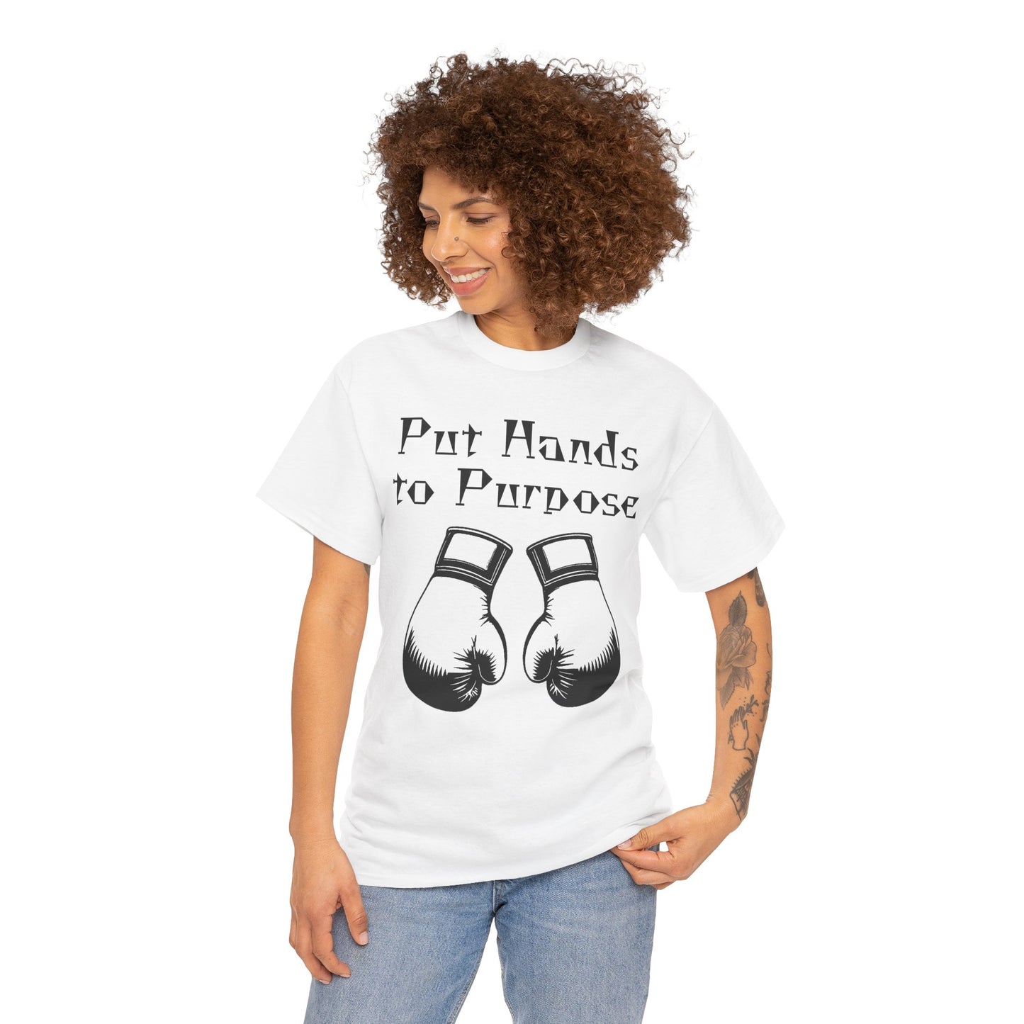 Boxing Tee, "Put Hands to Purpose" Unisex Heavy Cotton Shirt,