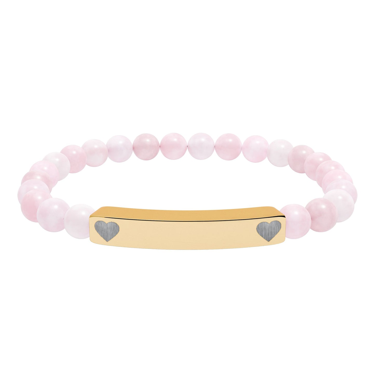 Personalizable Engraved Natural Stone Bar & Stretch Bead Bracelet with Heart Accent