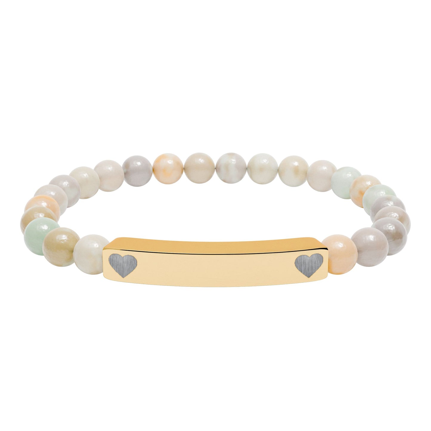 Personalizable Engraved Natural Stone Bar & Stretch Bead Bracelet with Heart Accent