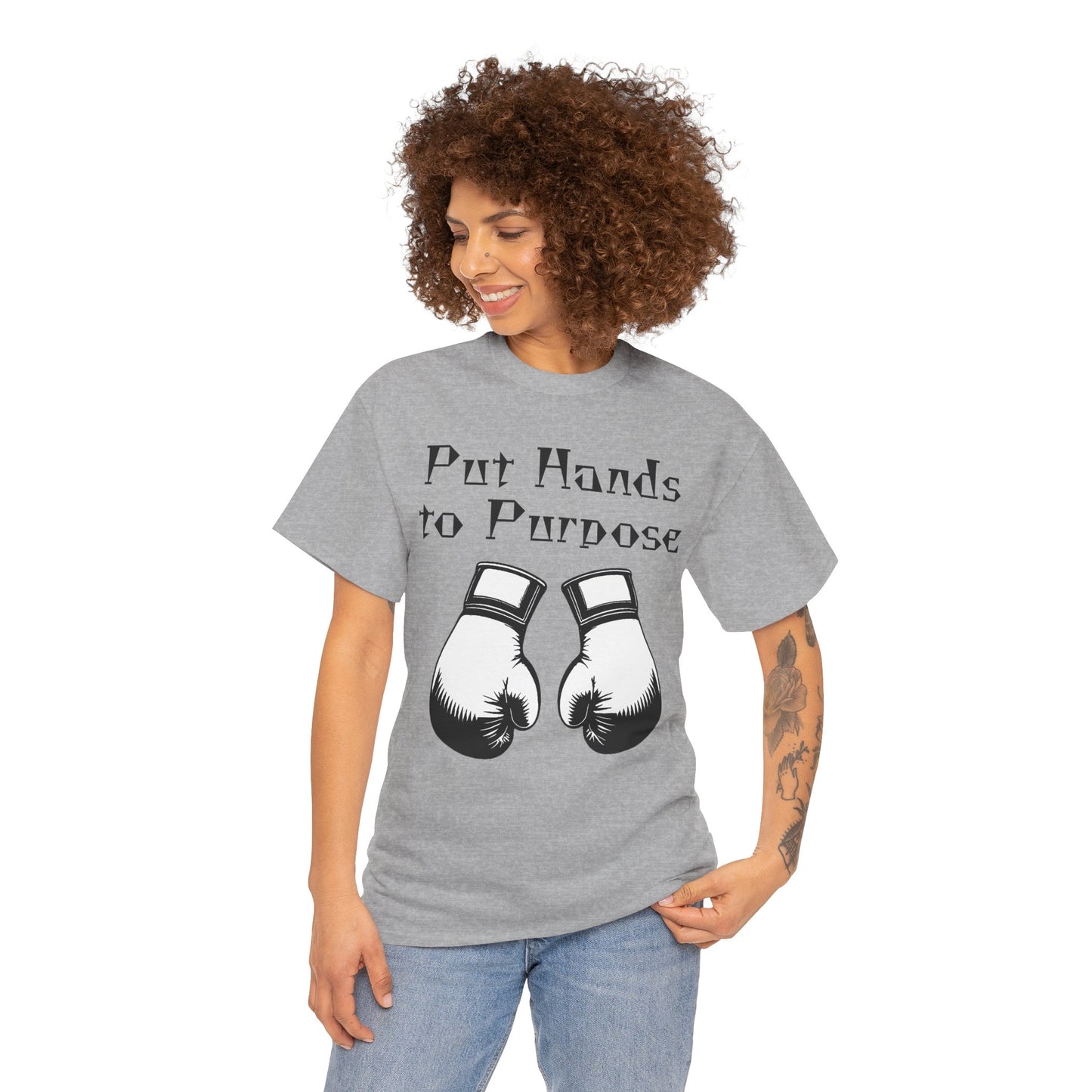 Boxing Tee, "Put Hands to Purpose" Unisex Heavy Cotton Shirt,