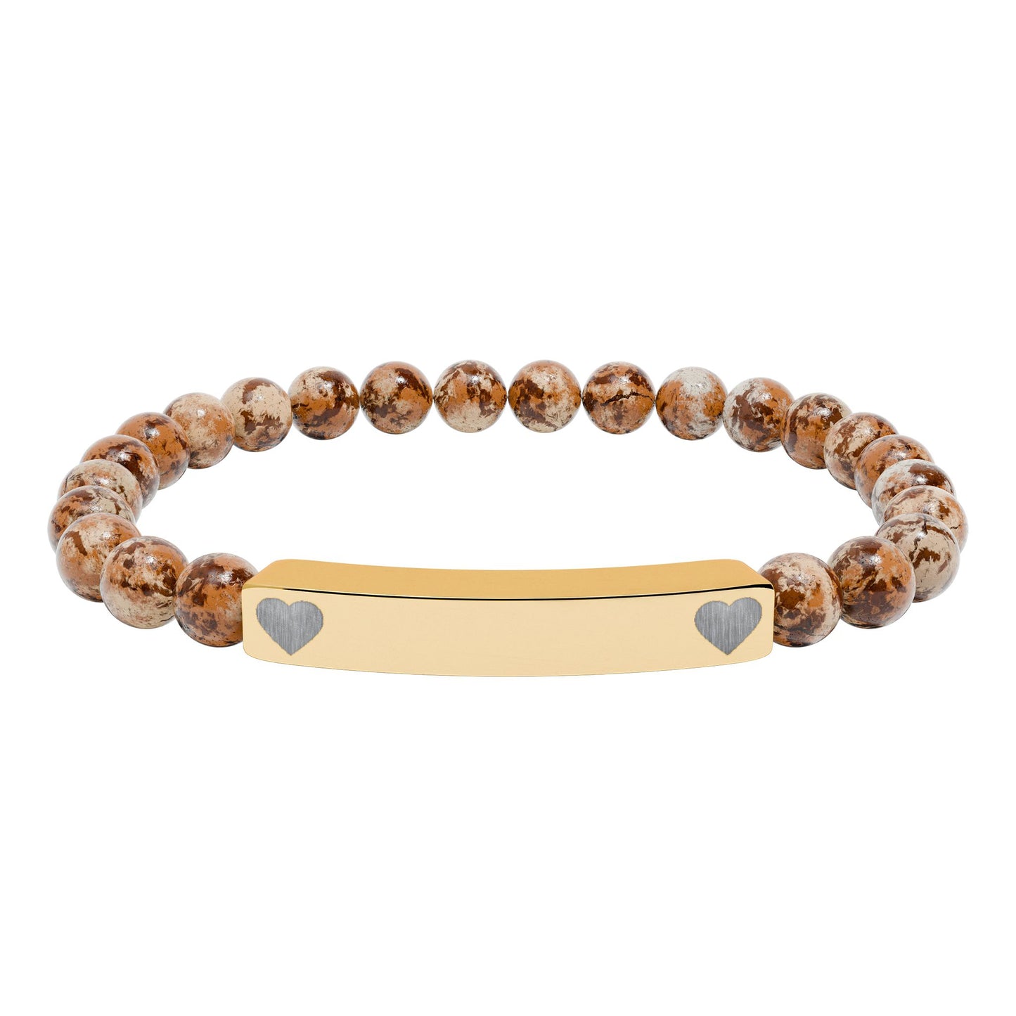 Personalizable Engraved Natural Stone Bar & Stretch Bead Bracelet with Heart Accent