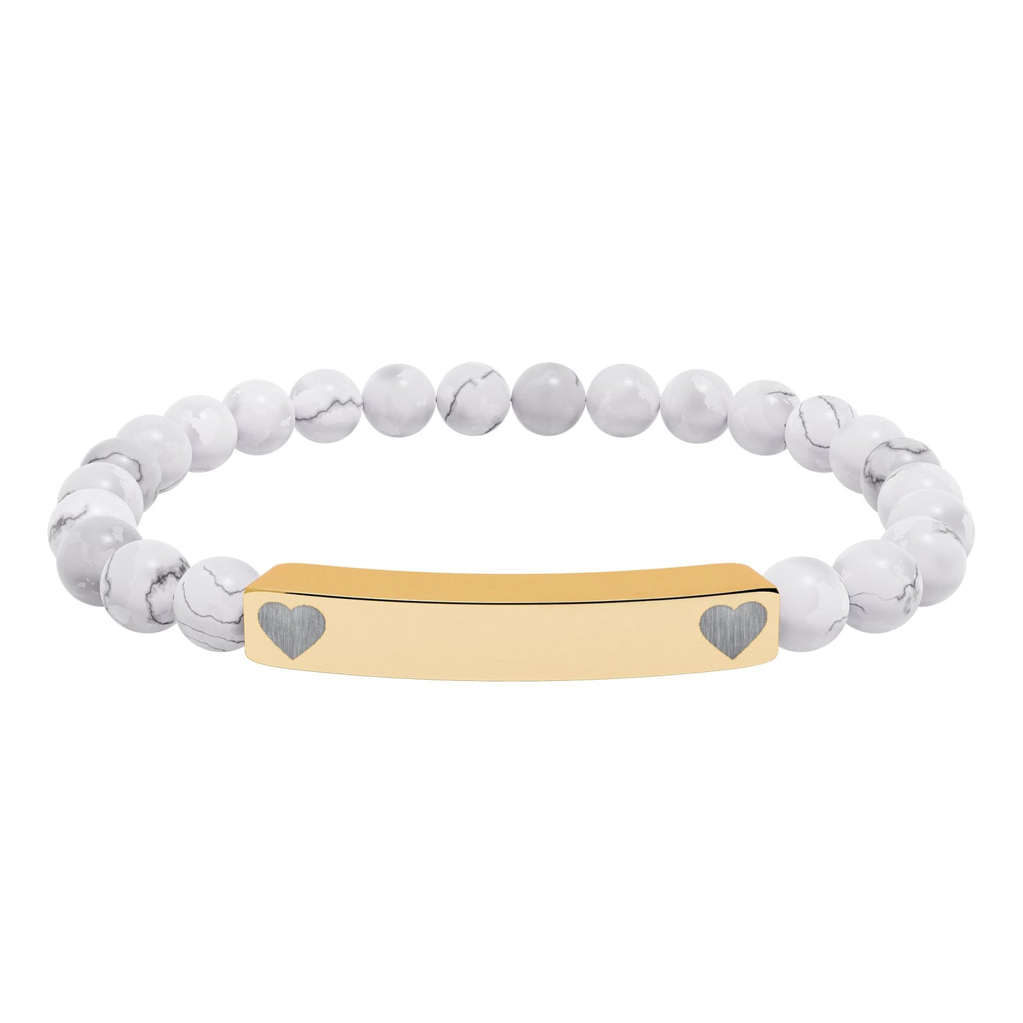 Personalizable Engraved Natural Stone Bar & Stretch Bead Bracelet with Heart Accent
