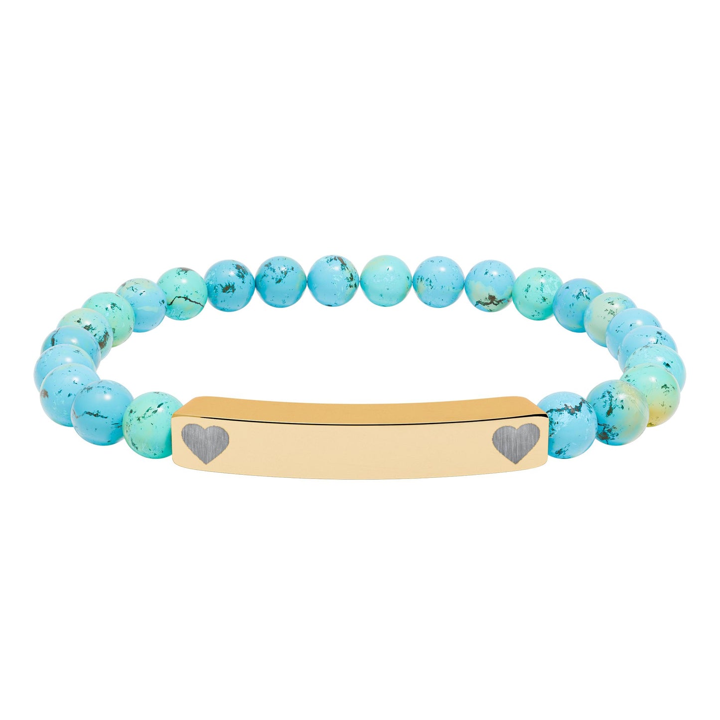 Personalizable Engraved Natural Stone Bar & Stretch Bead Bracelet with Heart Accent