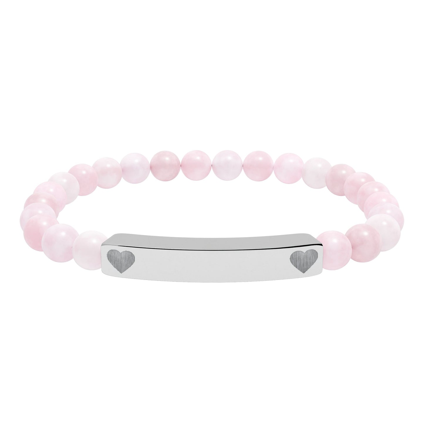 Personalizable Engraved Natural Stone Bar & Stretch Bead Bracelet with Heart Accent