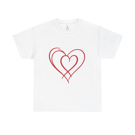 Valentines Day Unisex Tee with Heart Design - Red -Available in black & whitee