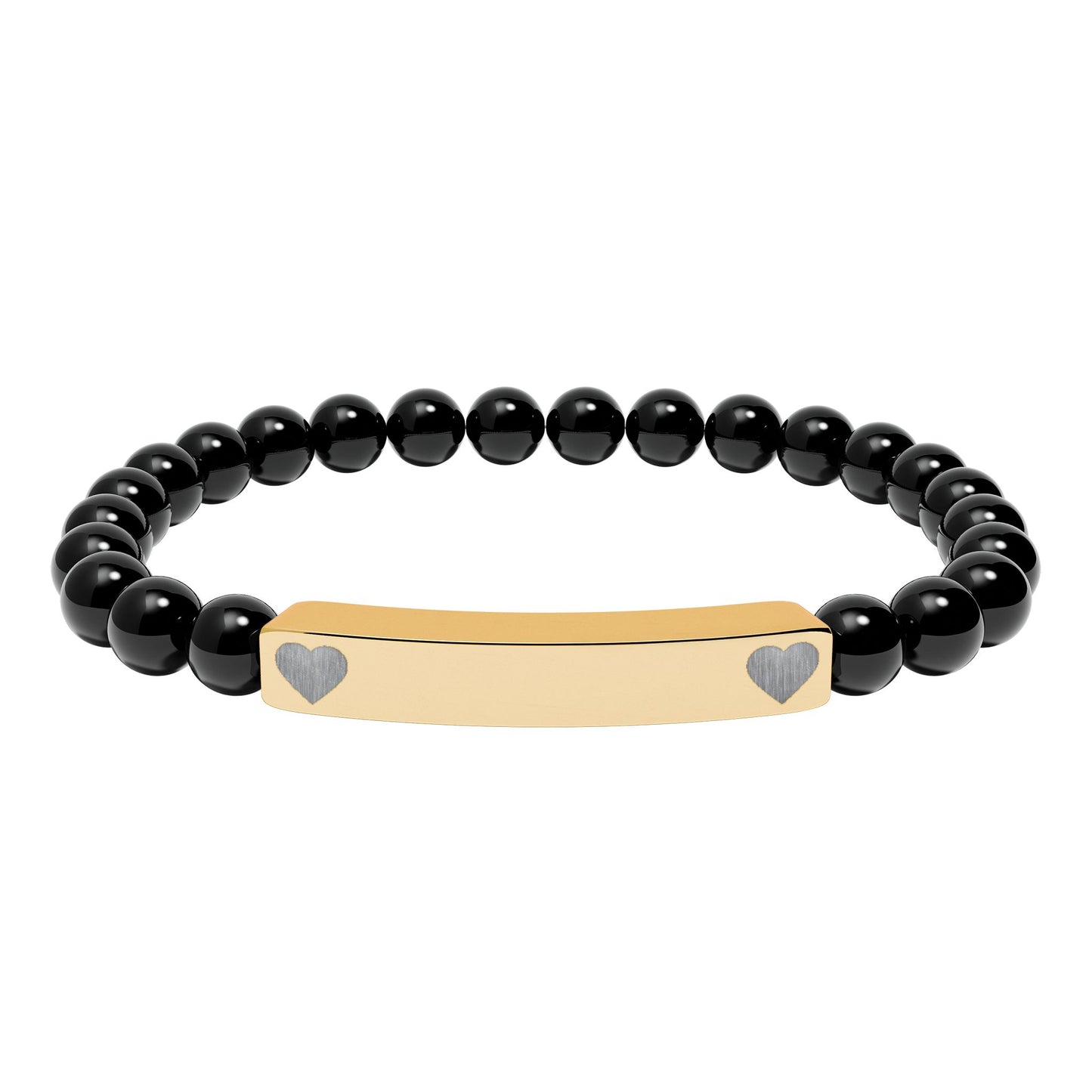 Personalizable Engraved Natural Stone Bar & Stretch Bead Bracelet with Heart Accent